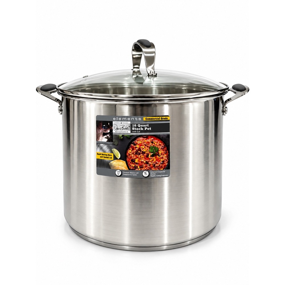 David Burke Elements Commercial Grade Stock Pot 16QT Chef Professional Kitchen